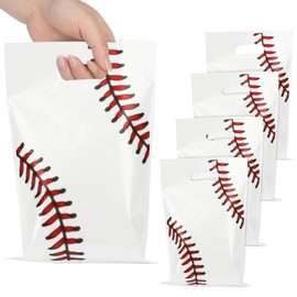 100pcs Baseball Party Favor Bags, Plastic Baseball Gift Bags with Handle, 10 x 6.5 inch Goodie Bag for Birthday Party, Christmas