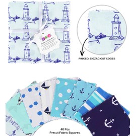 Soimoi Precut 10-inch Nautical Prints Cotton Fabric Bundle Quilting Squares Charm Pack DIY Patchwork Sewing Craft- Blue