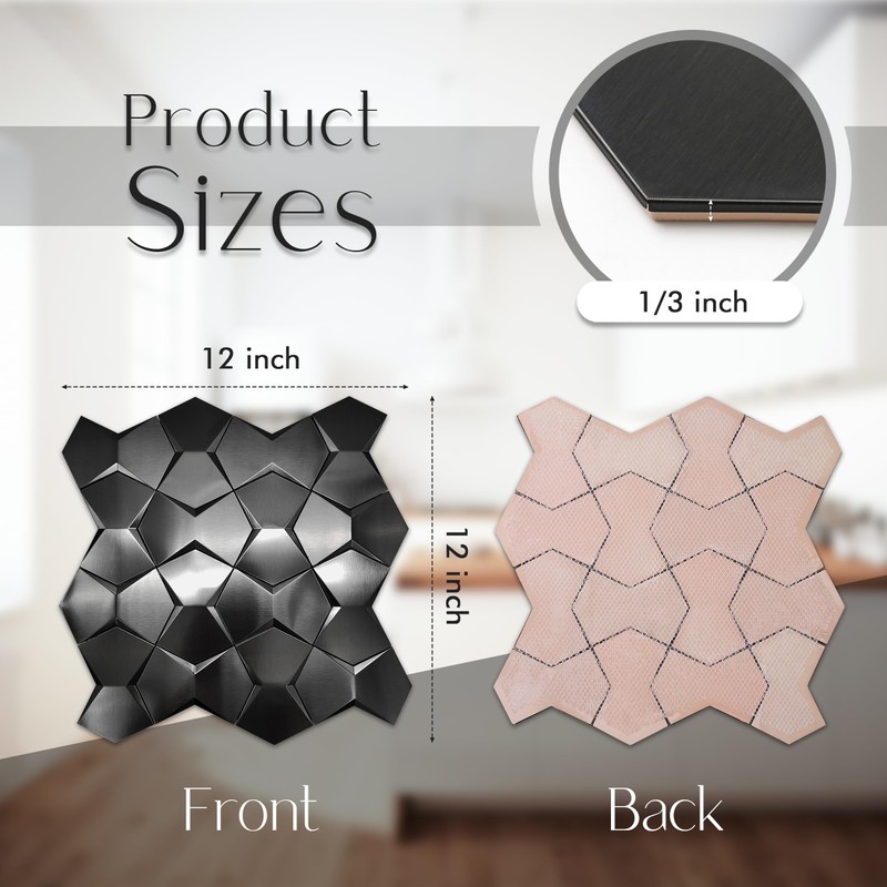 Blujellyfish Black 3D Wall Tile Long Hexagon Tiles for Backsplash