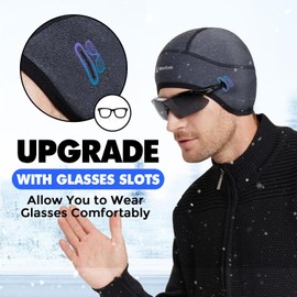 HIKENTURE Winter Skull Cap Helmet Liner fits Glasses Thermal Cycling Cap Windproof Running Beanie for Men & Women Running hat for Cycling Running Hiking Skiing (Grey)