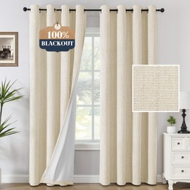 H.VERSAILTEX Blackout Curtains, Chenille Linen Curtains 108 inches Long 100% Blackout Curtains for Bedroom, Textured Linen Look Draperies Grommet with White Liner, 2 Panels, Heather Bleached Sand