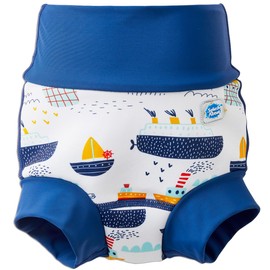 Splash About Happy Nappy Duo Reusable Swim Diaper with Silver Lining (Tug Boats, 6 M to 12 M)