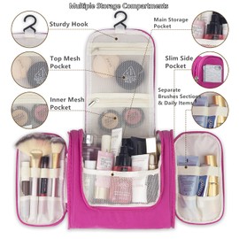 Hanging Travel Toiletry Bag Waterproof Makeup Cosmetic Travel Bag for Women and Men, Bathroom and Shower Organizer Kit with Sturdy Hook for Toiletries, Cosmetics, Makeup, Brushes, Shampoo, Rose Red,