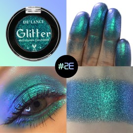 Green Glitter Eyeshadow, Highly Pigmented Duochrome Eyeshadow, Intensive Colour Shift, Multichrome Green Eyeshadow for Teal Eyes, Waterproof Shimmer Eyeshadow, 2E