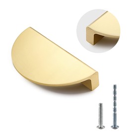 Jiozermi 2 Packs Half Moon Cabinet Pulls, 2 1/2 inch Drawer Pulls, Semicircle Pulls, Solid Brass Hardware Pulls, Gold (Total Length: 3.74")