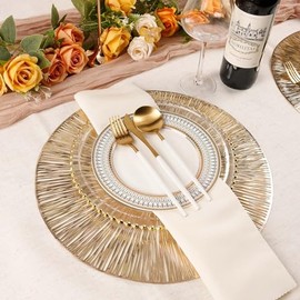 Evevda - Juego de 6 manteles individuales para mesa de comedor, redondos, huecos, de plástico de vinilo metálico prensado, decoración de mesa, centro de mesa para decoración de día festivo, bodas