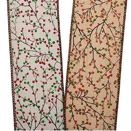 2 1/2" X 10 Yards Glitter Berries & Branches On Wired Ribbon - Roll 1 Christmas