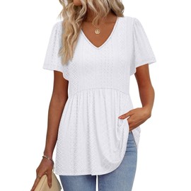 OFEEFAN Spring Tops for Women Women's Clothing Maternity Clothes Summer Top Women Beach Fashion Short Sleeve Shirts V Neck Eyelet Tops XL