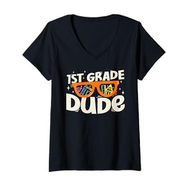 Womens 1st Grade Dude Back To School Sunglasses Teachers Students V-Neck T-Shirt
