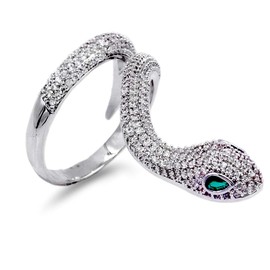 Lavencious Snake Adjustable Rings Design with AAA CZ Stones Statement Cocktail Rings for Women, crystal, Cubic Zirconia
