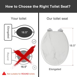 Angel Shield Marble Toilet Seat Durable Molded Wood with Quiet Close,Easy Clean，Quick-Release Hinges (Elongated,White Marble)