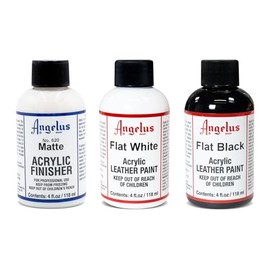 Angelus Kit de Pinturas Acrílicas para Cuero, Negro Mate, Blanco Mate y Acabado Mate, 118 ml cada uno