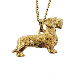 Dachshund Wirehaired Dog 24k Gold Plated Pewter Pendant with Chain Necklace Set