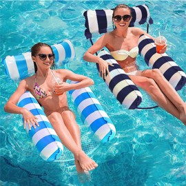 2-Pack 264 pounds Water Floaties with Strong Mesh, 4-in-1 Inflatable Pool Float Chair for Adults/Water Hammock Lounger/Swimming Recliner Floating Bed Hammock/Pool Party Toys for Vacation Fun and Rest