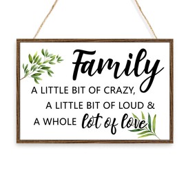 Family a Little Bit of Crazy Sign,Family Rustic Hanging Wooden Sign,Inspirational Quotes Sign for Office Bedroom Entryway,Inspirational Wooden Wall Art,Family Quote Signs