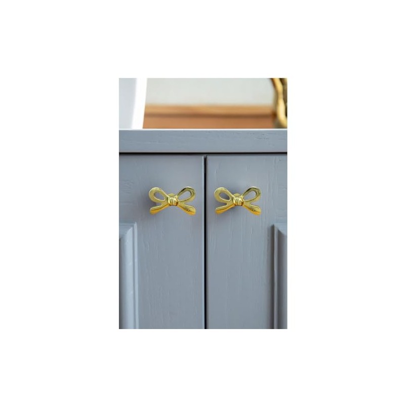 Perilla Home Set of 6 Brass Bow Knobs for Cabinet