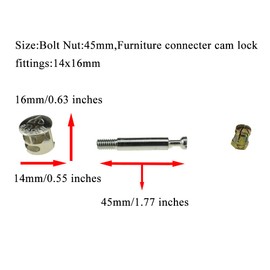 Hahiyo Furniture Connector Cam Lock Fittings Dowel Flat Back Fastener Table Side Knock Down with Pre-Inserted Bolt Nut Rock Solid Fit Hole Properly Good Grab for Drawer Dresser Cabinet 10Sets 14x16mm