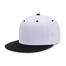 CHOK.LIDS Flat Bill Visor Classic Snapback Hat Blank Adjustable Brim High Top End Trendy Color Style Two Tone Baseball Cap (White/Black)