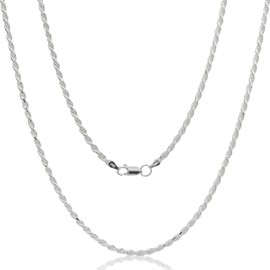 Aka Gioielli - 925 Sterling Silver Rope Chain 3mm - Necklace for Men and Women - Made in Italy - 24 inch long