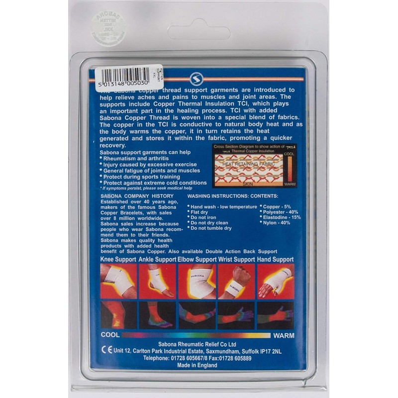 Sabona Hand Copper Compression Bandage for Men/Women - Arthritis Gloves