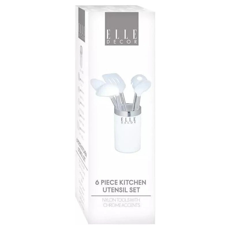 Elle Decor 6-Piece Nylon Silicone Kitchen Utensil Set with Holder