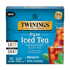Twinings Black Iced Tea, 72 Oversized Tea Bags, Makes 18 Pitchers or 144 Servings, Unsweetened, Caffeinated, 72 Count (Pack of 1)