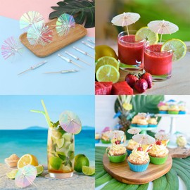 50 Pack Summer Drink Umbrellas with Wood Toothpicks - Colorful Paper Parasols for Drink, Tropical Party Supplies