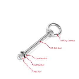 Ruimou 6 Sets M8 Lifting Eye Bolts with Nuts and Flat Washers for Industrial, Furniture Decoration, Construction, Marine, Mechanical Equipment (M8)
