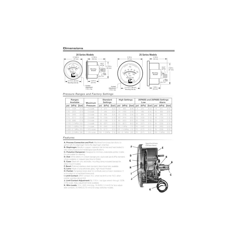 Murphy by Enovation Controls 20P7-100, 2" Pressure Swichgage w/Lockout, 0-100