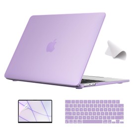 EooCoo Case Compatible with MacBook Air 13.6 inch 2024-2022 M3 M2 A3113 A2681 with Retina Display, Plastic Hard Shell Case + Keyboard Skin Cover + Polishing Cloth + Screen Protector - Matte Purple