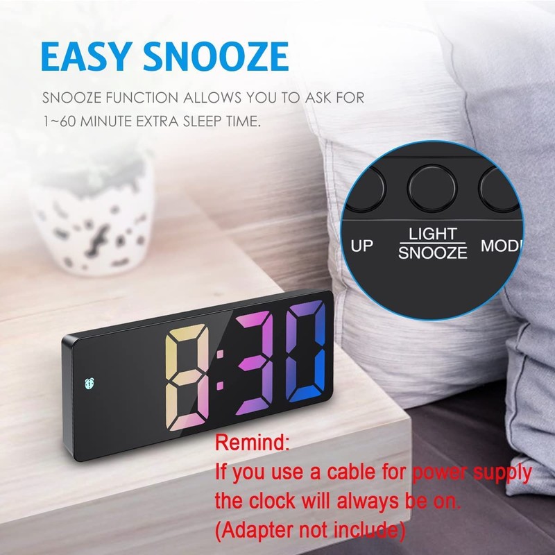 Digital Alarm Clock, LED Clock for Bedroom, Electronic Desktop Clock