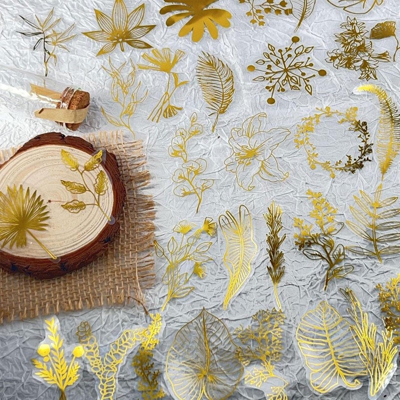 100 pieces gold foil stickers with leaves and flowers for
