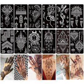 XMASIR 12 Sheets Tattoo Stencils Kit for Women, Body Art Tattoos Stencils Stickers Flower Lace Pattern Designs Henna Templates for Hand Foot (12P)