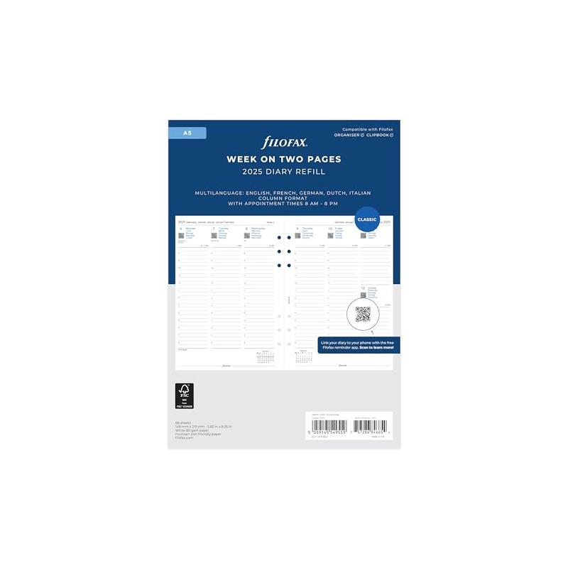 Filofax A5 Week on Two Pages 5 Language Appointments 2025