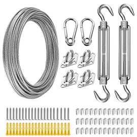 FZENeast Shade Sail Hardware Kit with 50 FT Cable Wire Rope, Anti-Rust Stainless Steel Stainless Steel Sun Shade Hardware Kit for Rectangle Square Triangle Shade Sail Installation(66 PCS)