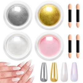 Gold Chrome Nail Powder BISHENGYF -【Fairy Effect】Pink Chrome Nail Powder White Pearl Aurora Mermaid Iridescent Nail Chrome Powder Metallic Mirror Glitter Pigment Dust For Nail Art Decroation DIY