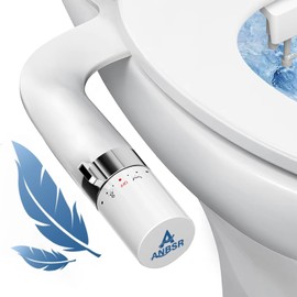 Dual Nozzles Bidet, ANBSR Ultra-Slim Bidet Attachment for Toilet (Feminine/Posterior Wash) Non-Electric Cold Water Toilet Seat Bidet with Adjustable Pressure Control