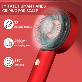 Upgraded Electric Scalp Massaging Brush, Red&Blue Light Hair Scalp Massager, 1500mAh 2-in-1 Scalp Massaging Brush Hair Oil Dispenser IP7 Waterproof Quieter Design (Red)