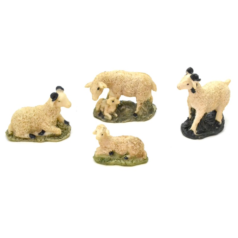 4 x Sheep Aries and Lambs Christmas Figurines 6cm Birth