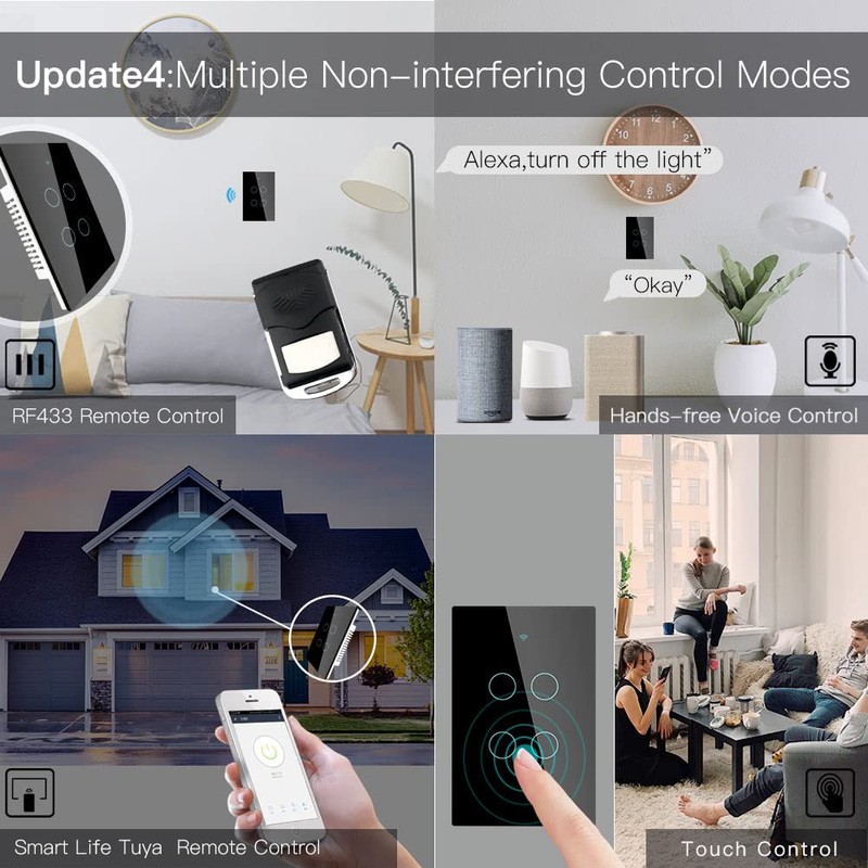 MOES 2.4GHz WiFi Wall Touch Smart Switch Neutral Wire Required,