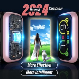 Bark Collar, Dog Bark Collar for Large Medium Small Dogs, Smart Barking Collar, Effective Anti Bark Collars for Dogs, Automatic Bark Collar Adjustable Beep Vibration Shock Modes & 7 Sensitivity Pink