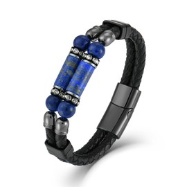 Starnny Lapis Lazuli Bracelets for Men Leather Black Bracelet