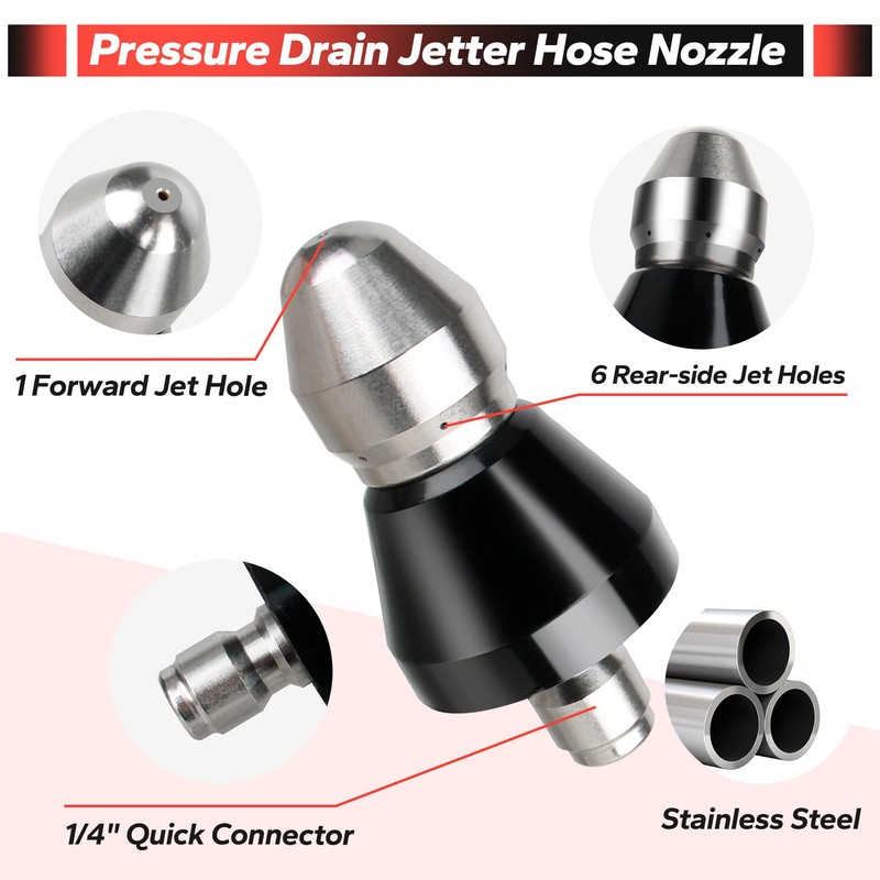 Pressure Washer Sewer Jetter Nozzle, Upgrade 2026 High-Pressure Nozzle Kit