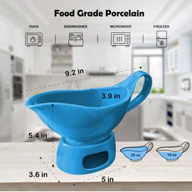 Qlans 20 oz Ceramic Meat Juice Boat With Candle Holder, 20 oz Large Farmhouse Meat Juice Boat With Tray For Table Decoration - Blue