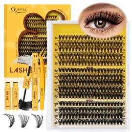 QUEWEL DIY-Lash-Extension-Kit, 3D-Lash-Clusters with 280PCS 30+40+50D EyeLashes Mixed 10-16mm Eyelash Clusters, Lashes Bond and Seal, Tweezers DIY at Home(3D 30+40+50 KIT)