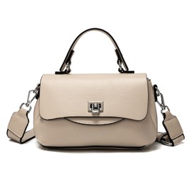 imeetu Women's Genuine Leather Shoulder Bag, 3-Way Handbag, Cross-body Handbag, Lightweight, Small, High Visibility, Stylish, Soft, Simple, Casual, Elegant, Handheld, Popular, Commuting to Work, beige