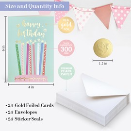 RYYike 24 Pack Assorted Gold Foil Birthday Cards Bulk, Happy Birthday Cards for Women Men Kids Mom, 4x6 Inch Birthday Cards for Family Friend with Envelopes and Stickers