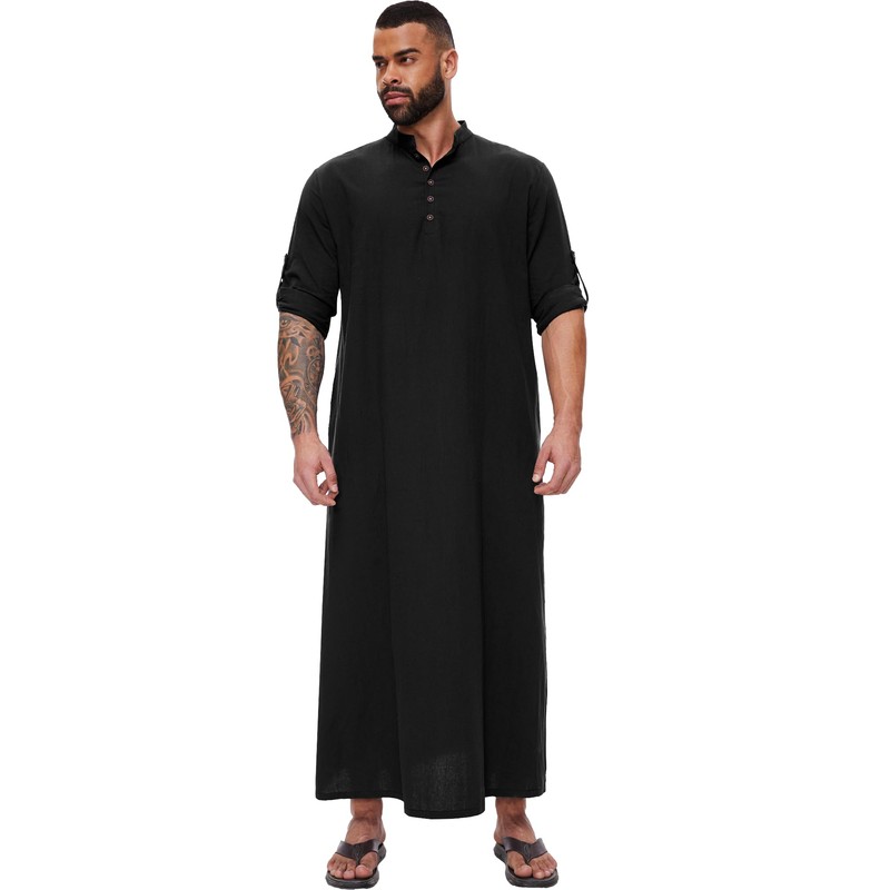 YAOHUOLE Kaftan Men's Long Thobe Men's Long Sleeve Kaftan Men