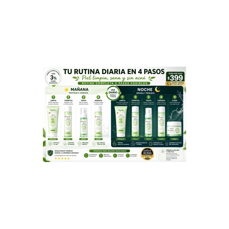 Kit Skincare Antiacné Vogirlog 5 Pasos Control Grasa