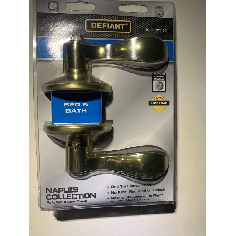 Defiant Naples Polished Brass Bed/Bath Privacy Door Lever Handle W/